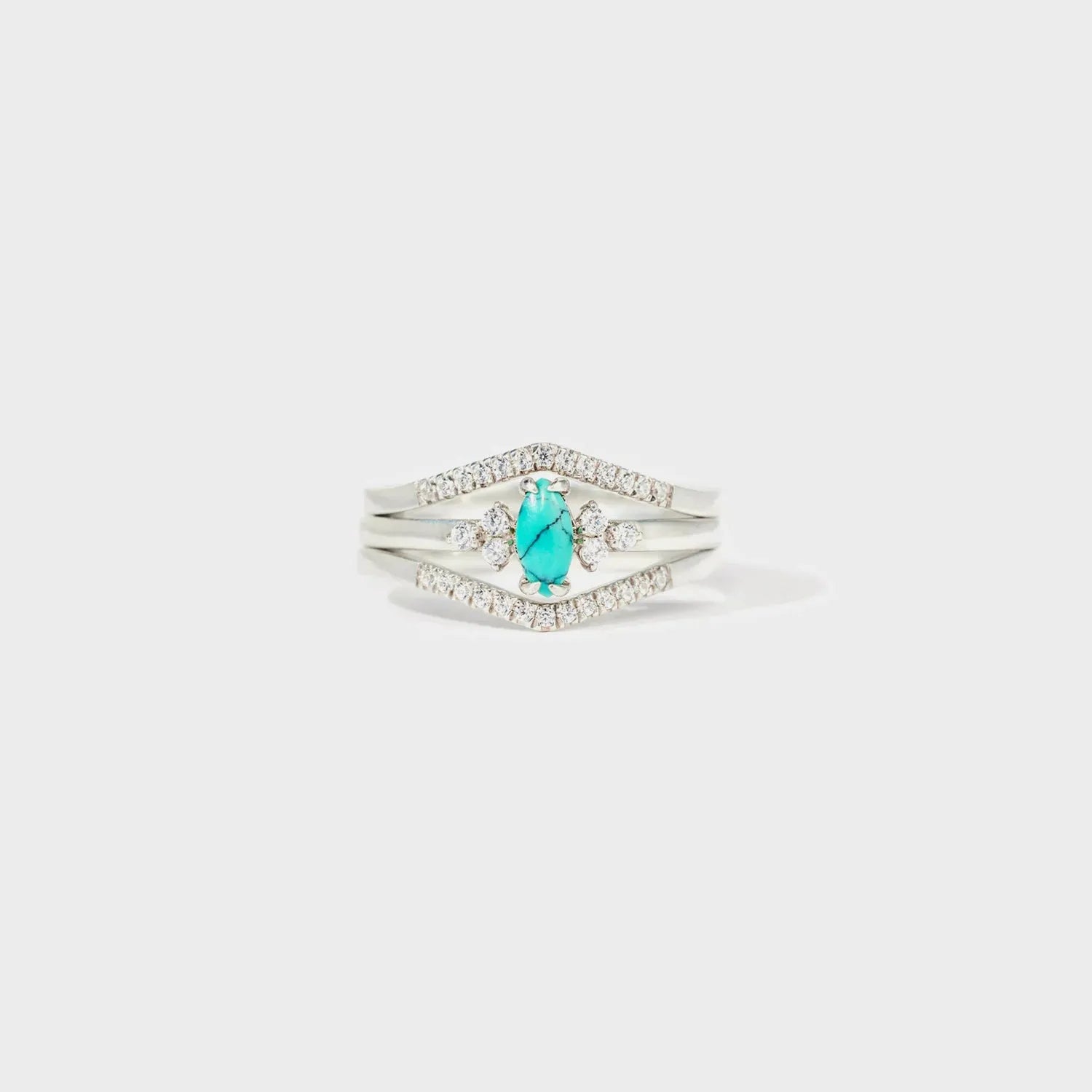 Artificial Turquoise V Shape Inlaid Zircon Ring Silver Rings - Tophatter Daily Deals