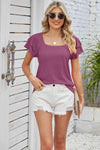 Square Neck Flutter Sleeve Top Blouses - Tophatter Daily Deals