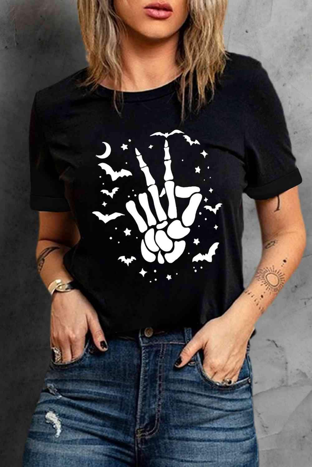 Round Neck Short Sleeve Graphic T-Shirt Women's T-Shirts - Tophatter Daily Deals