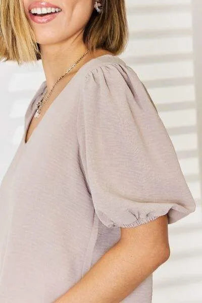 Zenana V-Neck Puff Sleeve Top Blouses - Tophatter Daily Deals