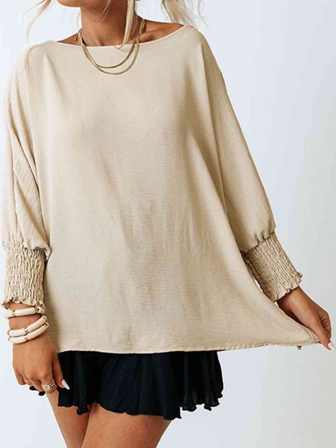 Boat Neck Three-Quarter Sleeve Blouse - Tophatter Deals