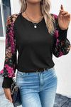 Floral Round Neck Lantern Sleeve Blouse Blouses - Tophatter Daily Deals