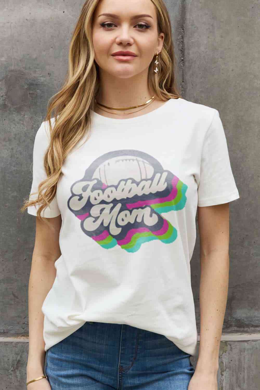 Simply Love Full Size FOOTBALL MOM Graphic Cotton Tee Bleach Women's T-Shirts - Tophatter Daily Deals