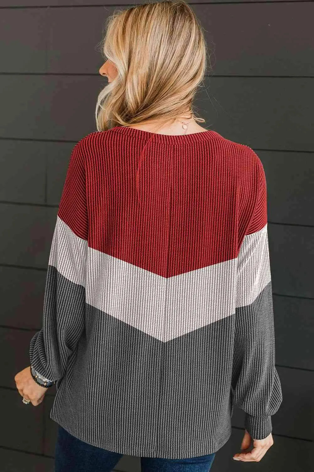 Chevron Print Drop Shoulder Top Blouses - Tophatter Daily Deals