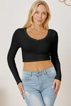 Round Neck Long Sleeve Cropped T-Shirt Women's T-Shirts - Tophatter Daily Deals