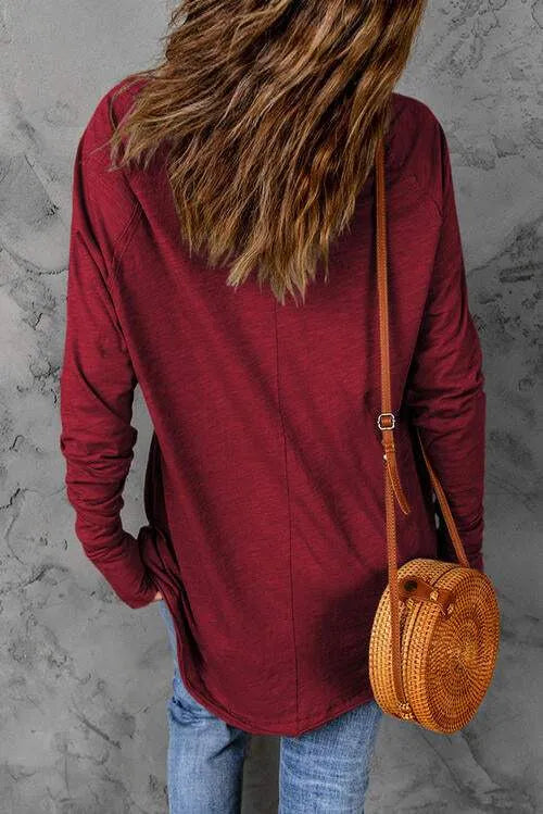 Graphic Round Neck Long Sleeve Blouse Blouses - Tophatter Daily Deals