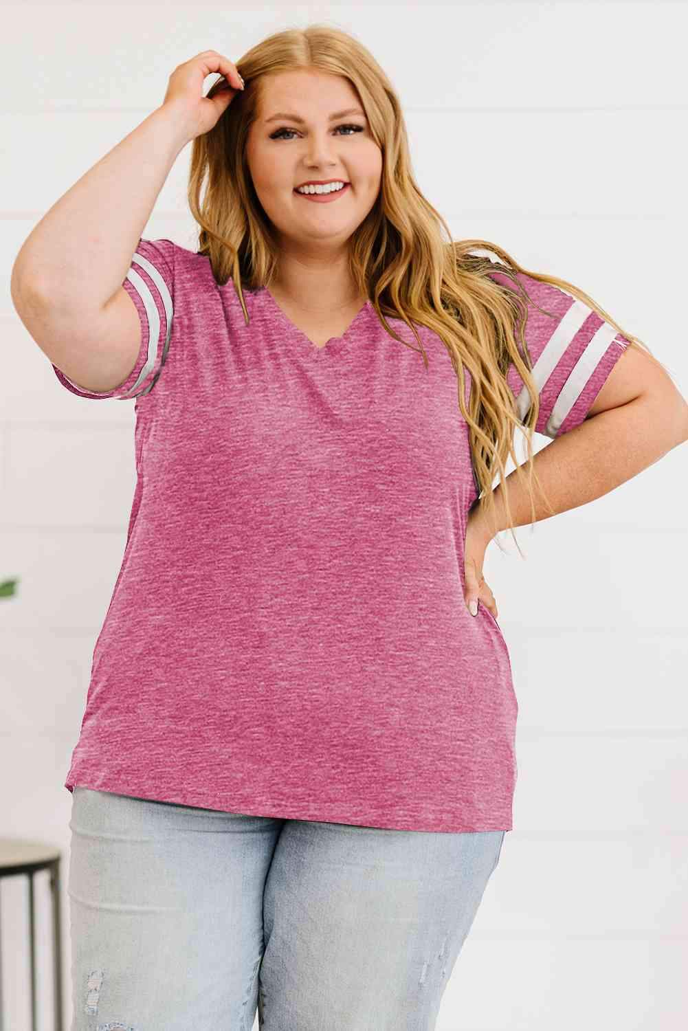 Plus Size Striped V-Neck Tee Shirt Women's T-Shirts - Tophatter Daily Deals