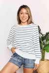 Double Take Striped Long Sleeve Round Neck Top Stripe Blouses - Tophatter Daily Deals