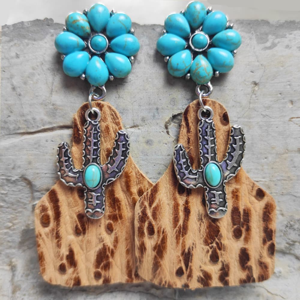 Turquoise Cactus Dangle Earrings Camel One Size Earrings - Tophatter Daily Deals