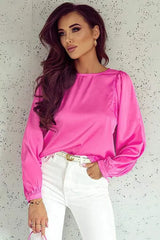 Round Neck Ruff Sleeve Blouse Blouses - Tophatter Daily Deals