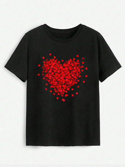 Heart Round Neck Short Sleeve T-Shirt Women's T-Shirts - Tophatter Daily Deals