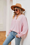 Notched Neck Flounce Sleeve Blouse - Tophatter Deals