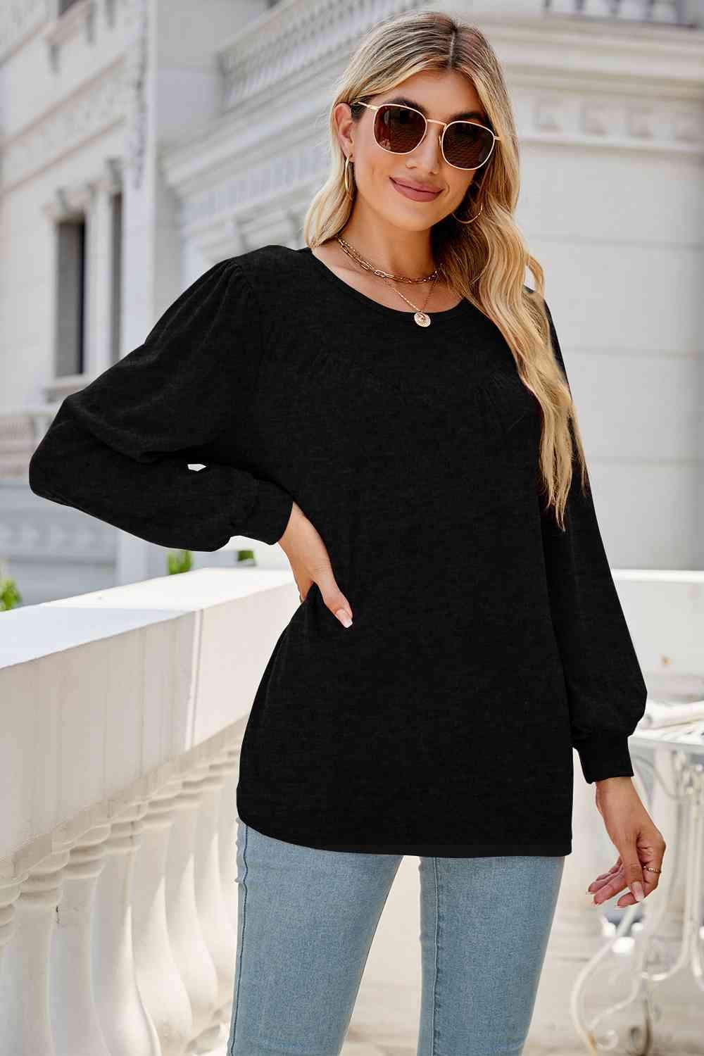 Round Neck Long Sleeve Top Women's T-Shirts - Tophatter Daily Deals