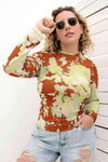 Plus Size Printed Round Neck Long Sleeve Blouse Ochre Blouses - Tophatter Daily Deals