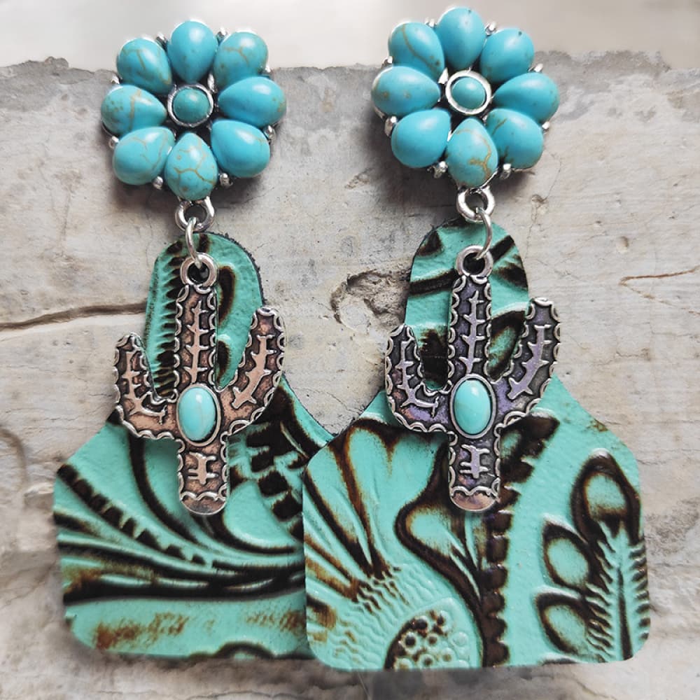 Turquoise Cactus Dangle Earrings Turquoise One Size Earrings - Tophatter Daily Deals