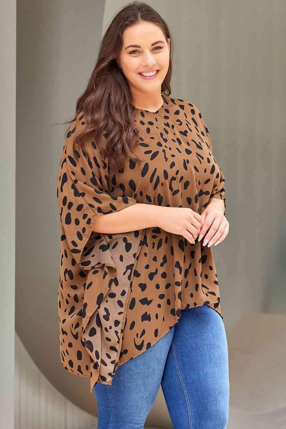 Plus Size Animal Print Handkerchief Hem Blouse Blouses - Tophatter Daily Deals