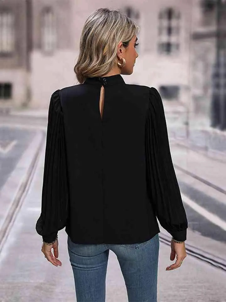Round Neck Puff Sleeve Blouse Blouses - Tophatter Daily Deals