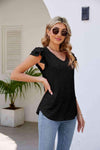 Smocked Flutter Sleeve V-Neck Top Blouses - Tophatter Daily Deals