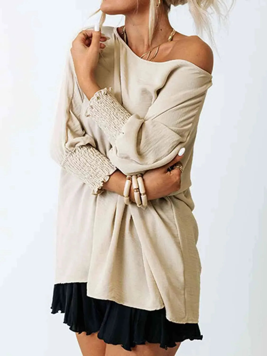 Boat Neck Three-Quarter Sleeve Blouse Blouses - Tophatter Daily Deals