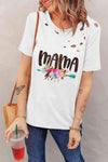 MAMA Graphic Distressed Round Neck Tee Women's T-Shirts - Tophatter Daily Deals