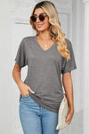 Ruched V-Neck Short Sleeve T-Shirt Women's T-Shirts - Tophatter Daily Deals