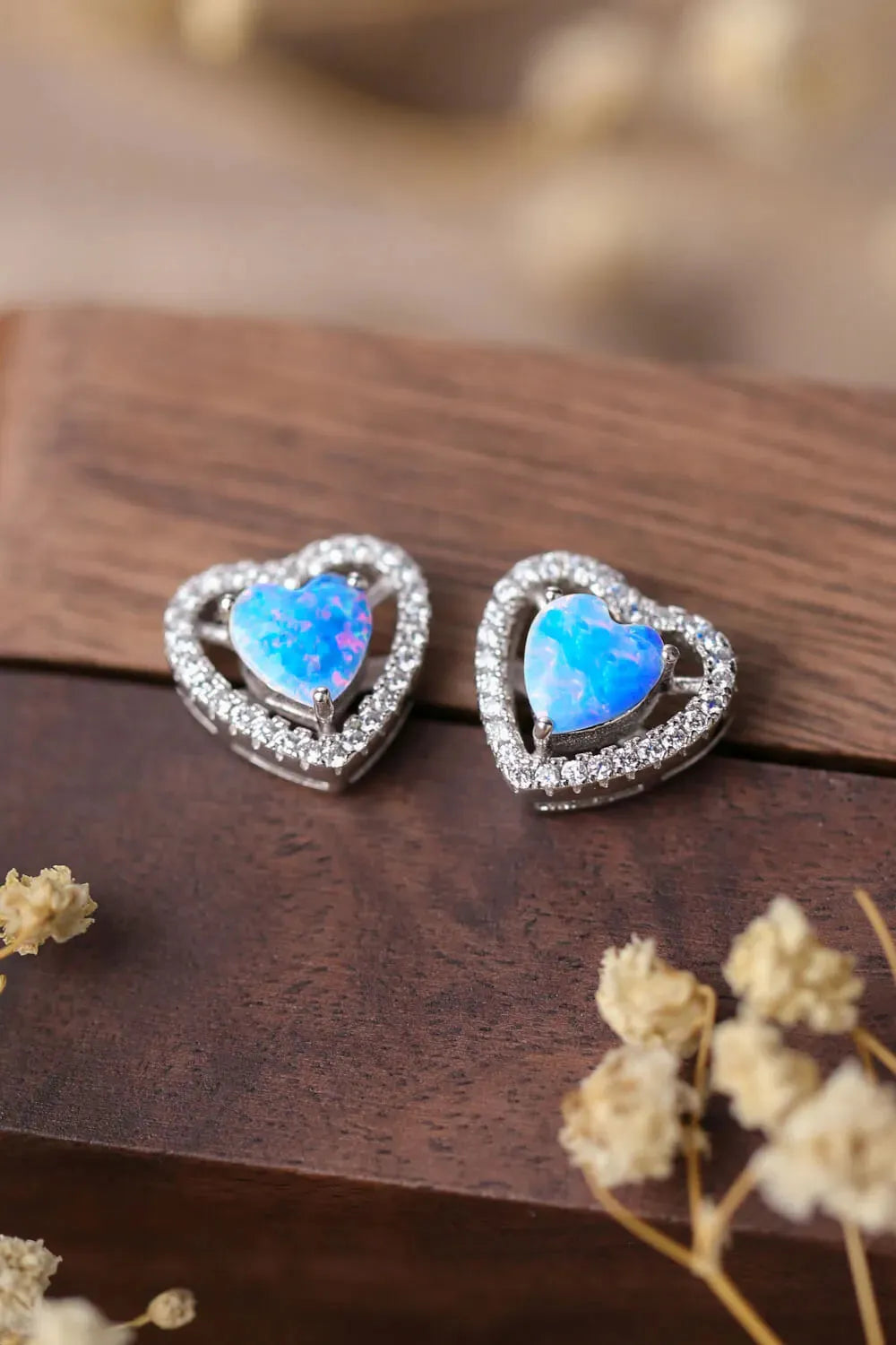 925 Sterling Silver Opal Heart Stud Earrings Sky Blue One Size Opal - Tophatter Daily Deals
