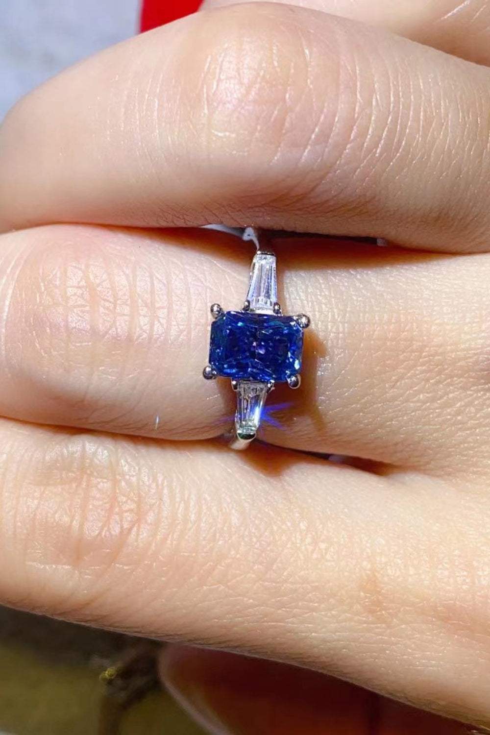 1 Carat Moissanite Platinum-Plated Rectangle Ring in Blue Moissanite - Tophatter Daily Deals