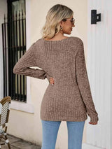 Square Neck Ribbed Long Sleeve T-Shirt Women's T-Shirts - Tophatter Daily Deals