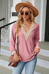 V-Neck Long Sleeve Blouse Carnation Pink Blouses - Tophatter Daily Deals