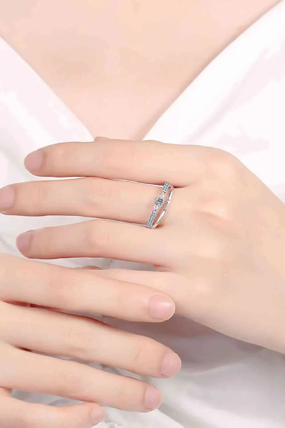 Moissanite Cutout Rhodium-Plated Ring Moissanite - Tophatter Daily Deals