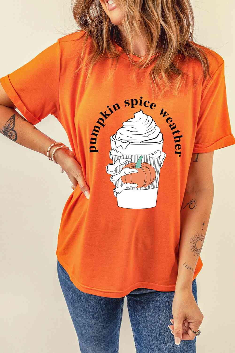 PUMPKIN SPICE WEATHER Graphic T-Shirt Women's T-Shirts - Tophatter Daily Deals