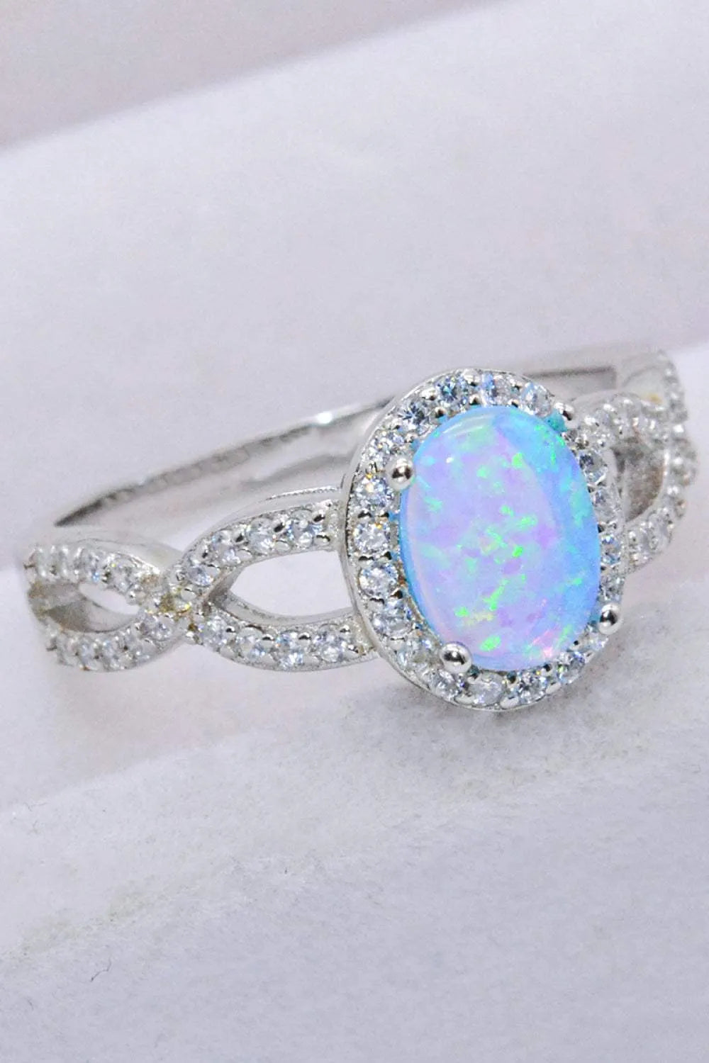 925 Sterling Silver Opal Halo Ring Opal - Tophatter Daily Deals