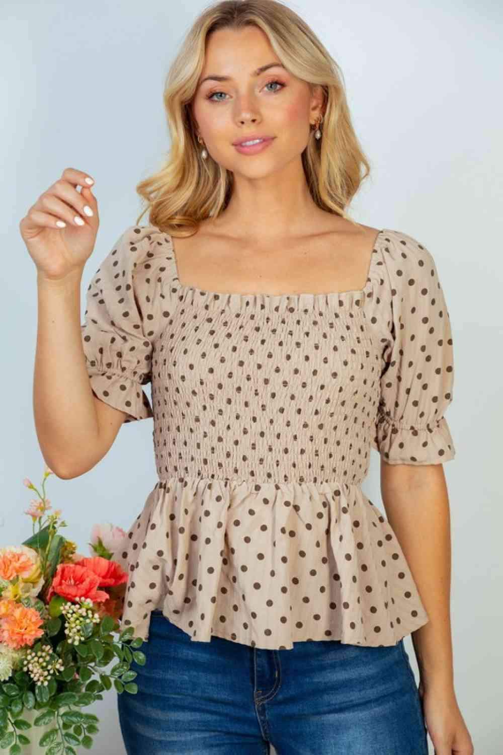 White Birch Spot On Full Size Polka Dot Top Blouses - Tophatter Daily Deals