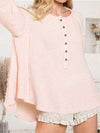 Waffle Knit Half Button Raw Hem Blouse Peach Blouses - Tophatter Daily Deals