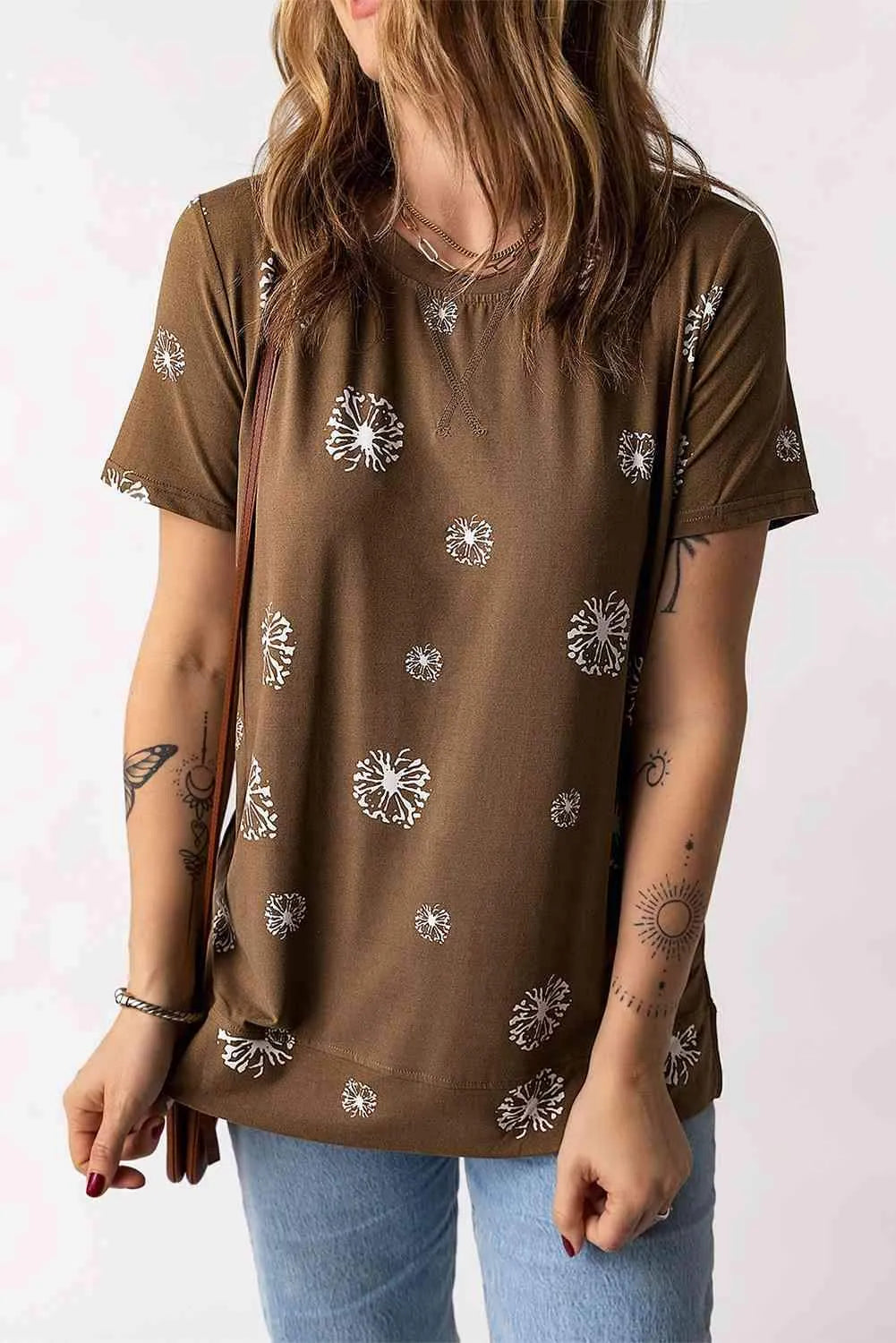 Dandelion Print Round Neck Tee Women's T-Shirts - Tophatter Daily Deals