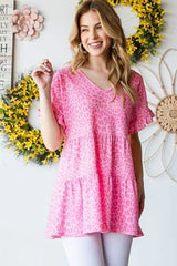 Heimish Full Size Leopard Ruffle Trim Short Sleeve Top Blouses - Tophatter Daily Deals