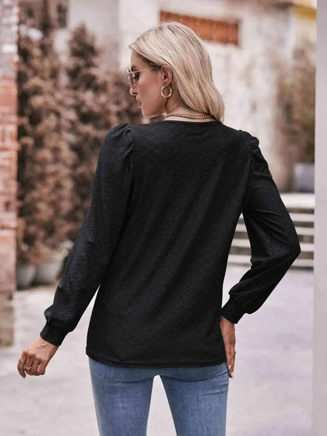 Double Take Eyelet Square Neck Puff Sleeve Blouse Blouses - Tophatter Daily Deals