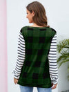 Plaid Striped Round Neck Long Sleeve T-Shirt Women's T-Shirts - Tophatter Daily Deals