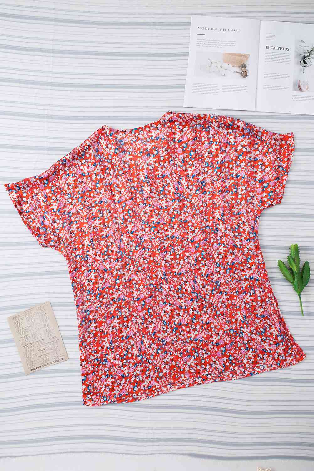 Printed V-Neck Tunic Blouse - Tophatter Deals