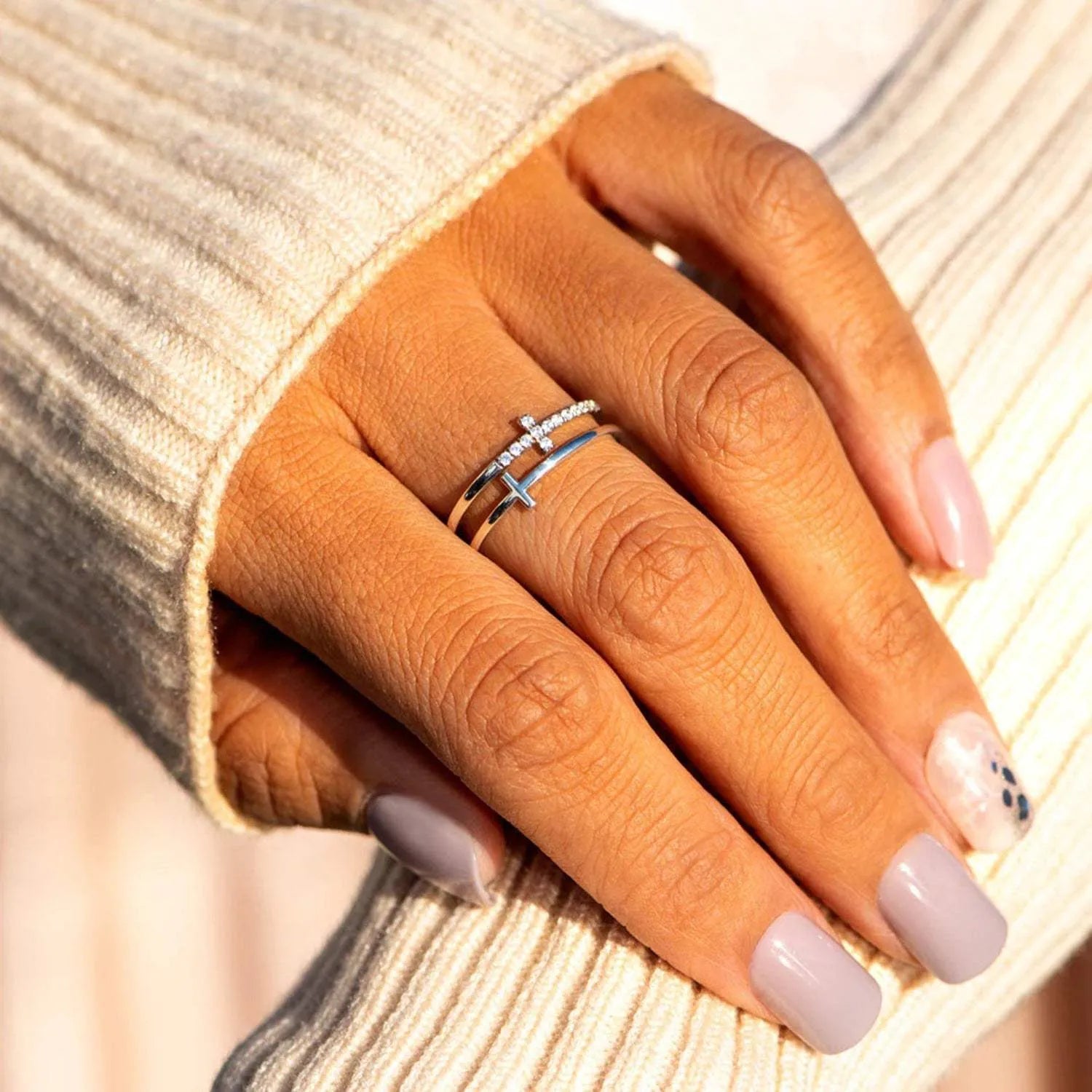 925 Sterling Silver Double Cross Ring Rings - Tophatter Daily Deals