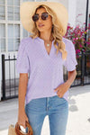 Eyelet Notched Puff Sleeve T-Shirt Women's T-Shirts - Tophatter Daily Deals