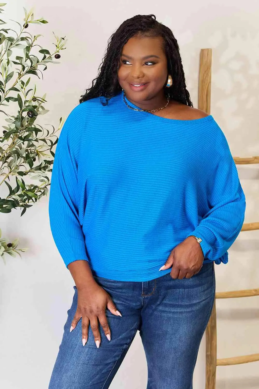 Zenana Full Size Round Neck Batwing Sleeve Blouse Blouses - Tophatter Daily Deals