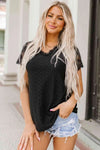 V-Neck Short Sleeve Lace Trim Blouse Black Blouses - Tophatter Daily Deals