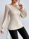 Pleated Puff Sleeve Round Neck Blouse Blouses - Tophatter Daily Deals