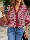 Geometric Print Notched Blouse Blouses - Tophatter Daily Deals