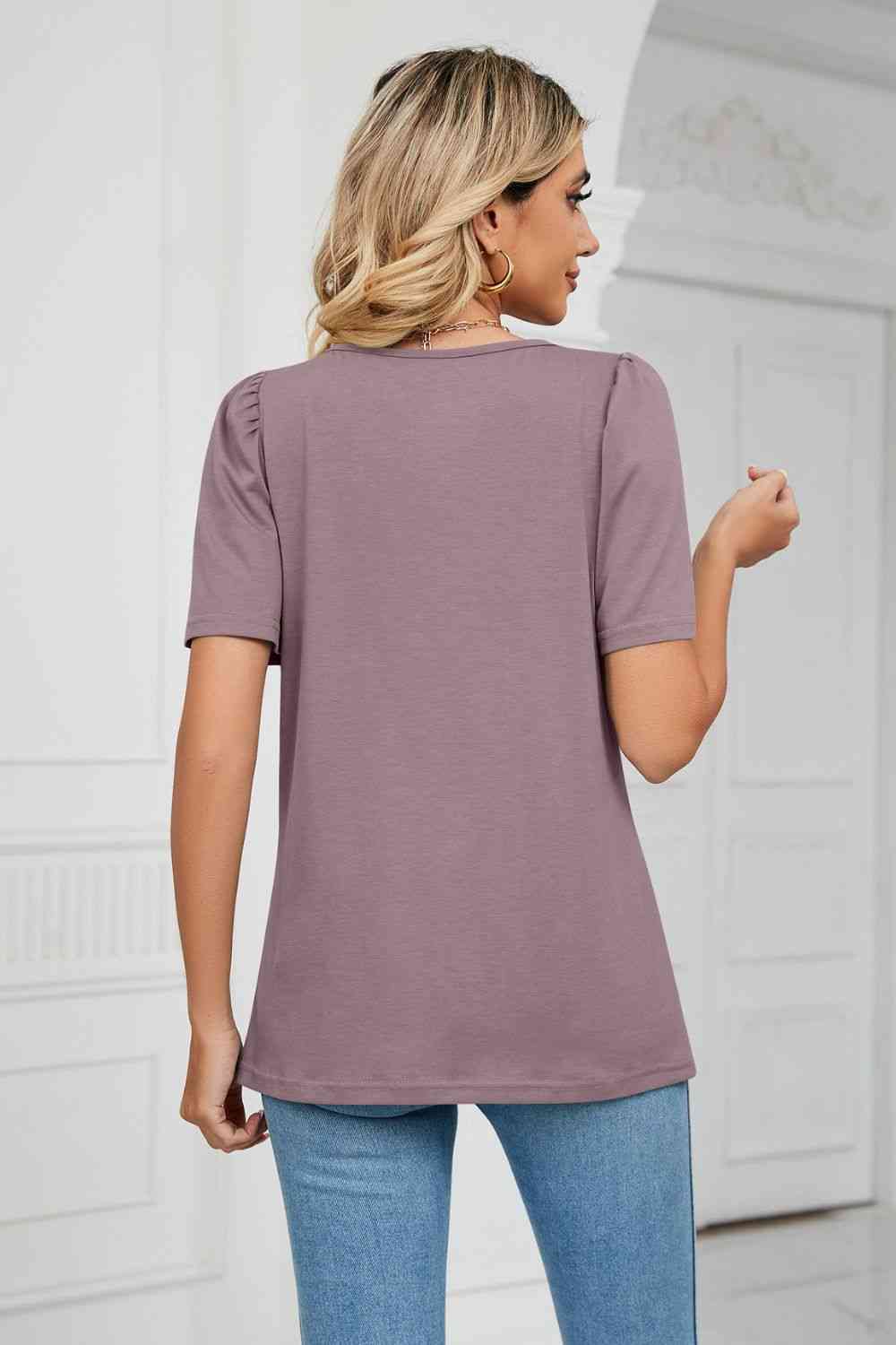 Square Neck Puff Sleeve T-Shirt Women's T-Shirts - Tophatter Daily Deals