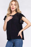 ACTIVE BASIC Ruffle Short Sleeve Crochet Blouse Blouses - Tophatter Daily Deals