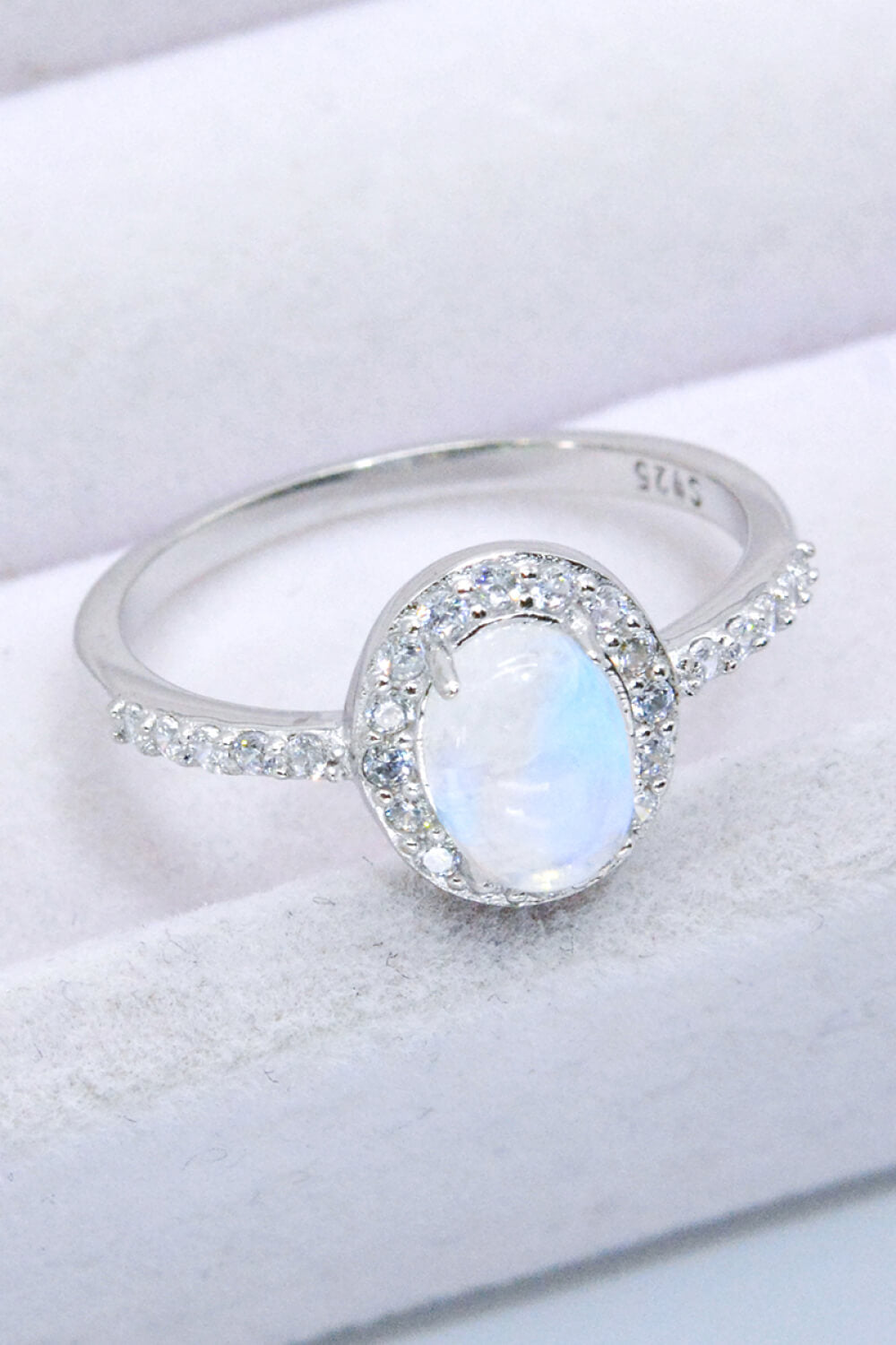 925 Sterling Silver Natural Moonstone Halo Ring Silver Moonstone - Tophatter Daily Deals