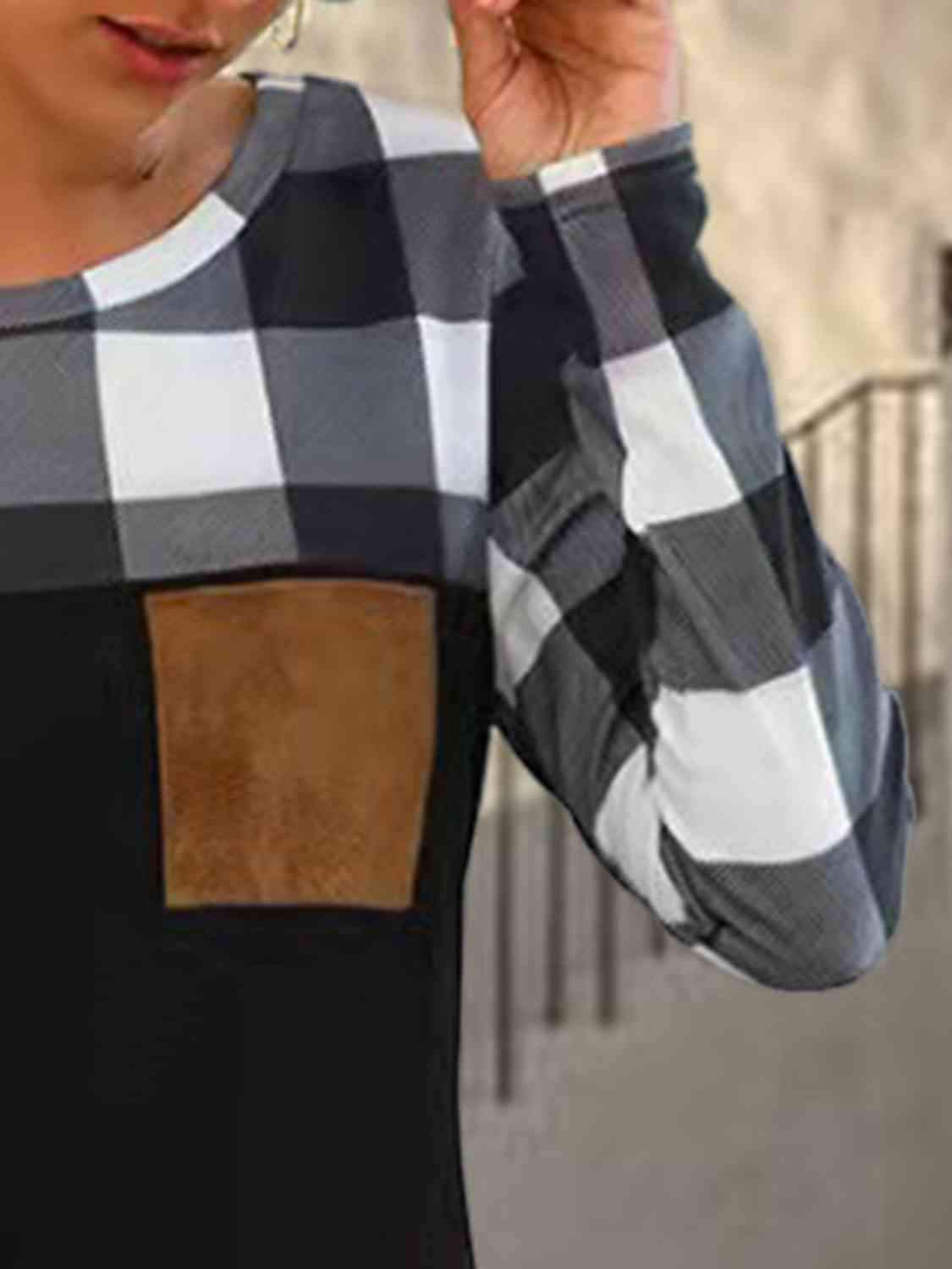 Plaid Round Neck Long Sleeve T-Shirt Women's T-Shirts - Tophatter Daily Deals