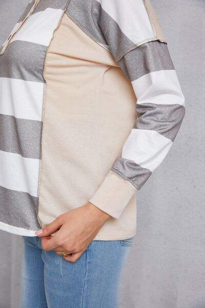 Striped Exposed Seam Buttoned T-Shirt Women's T-Shirts - Tophatter Daily Deals